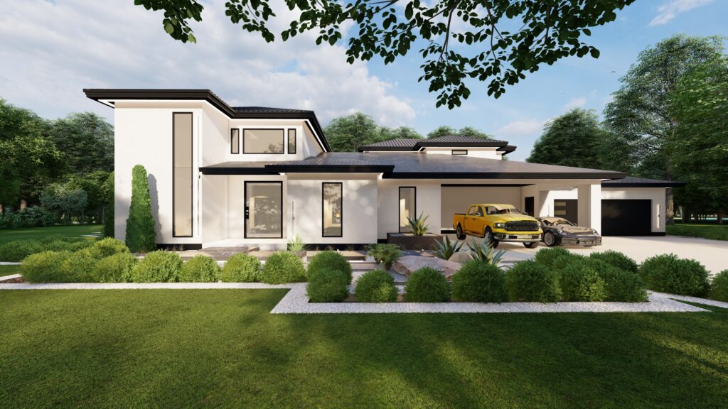 3D visualization rendering of a modern residential villa for real estate developers